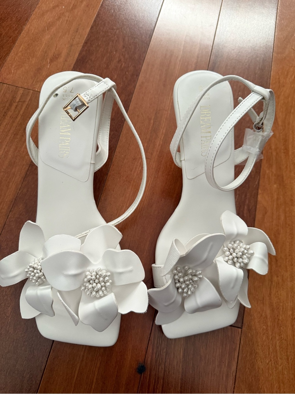 Dream Pairs White Floral Pearl Accent Dress Heels